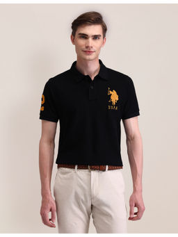 U.S. POLO ASSN. - Black Half Sleeves Solid Polo T-Shirt