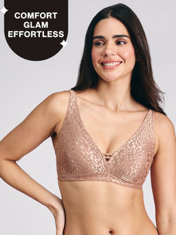 Nykd by Nykaa - Luxe Shiny Lace Everyday Non Padded Non-Wired Bra NYB038 Cocoa