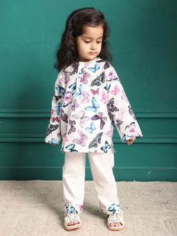 Polka Tots - Kids Cotton Printed Nightwear Top and Pyjama White (Set of 2)