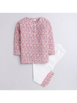 Polka Tots - Kids Cotton Printed Nightwear Top and Pyjama Pink (Set of 2)