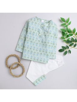 Polka Tots - Kids Cotton Printed Nightwear Top and Pyjama Green (Set of 2)