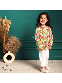 Polka Tots - Kids Cotton Printed Nightwear Top and Pyjama Pink (Set of 2)