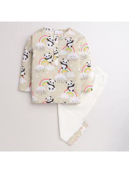 Polka Tots - Kids Cotton Printed Nightwear Top and Pyjama Beige (Set of 2)