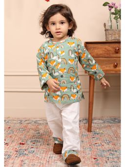 Polka Tots - Kids Cotton Printed Nightwear Top and Pyjama Green (Set of 2)