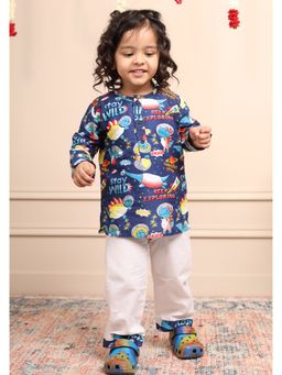 Polka Tots - Kids Cotton Printed Nightwear Top and Pyjama Blue (Set of 2)