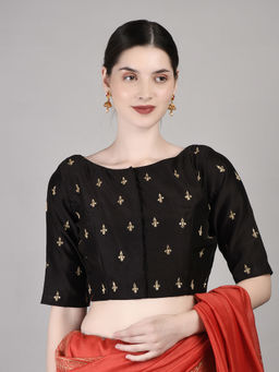 Palash - Black Hand Embroidered Chanderi Stitched Blouse