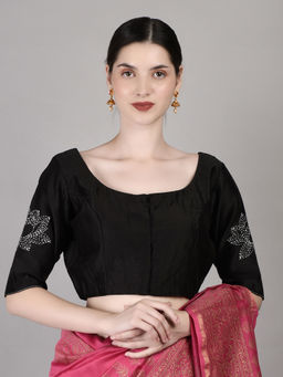 Palash - Black Hand Embroidered Chanderi Stitched Blouse