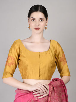Palash - Mustard Hand Embroidered Chanderi Stitched Blouse
