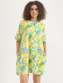 United Colors of Benetton - Round Neck Printed Knee Dress