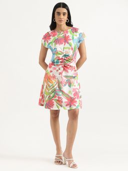 United Colors of Benetton - Regular Boat Neck Floral Print Knee Dress