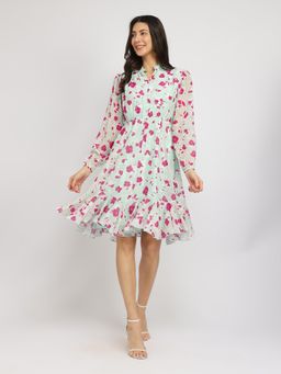 FableStreet - Fit And Flare Tiered Knee Dress - Green