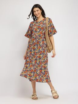 FableStreet - Floral A-line Midi Dress - Multicolour