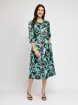 FableStreet - Satin Midi Dress -Teal