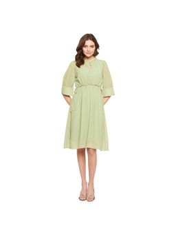 Madame - Keyhole Neck Tie-Up Fit Flare Knee Dress with Belt