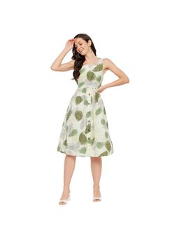 Madame - Green Floral Print Fit and Flare Knee Dress