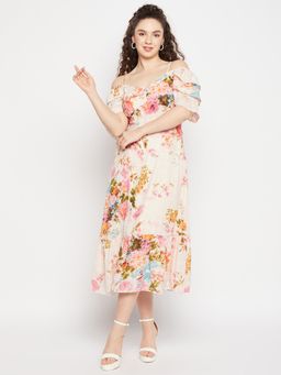 Madame - Floral Print Shoulder Straps Empire Midi Dress