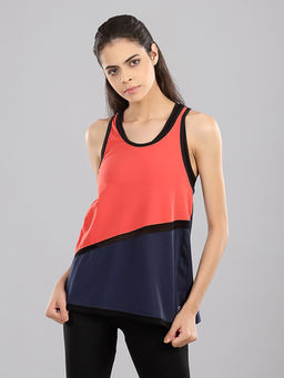 Kica - Sweep Cotton Tank Top With Mesh Racer Back - Multi-Color