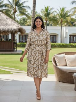Qurvii - Floral Print Moss Crepe Shirt Dress With Belt