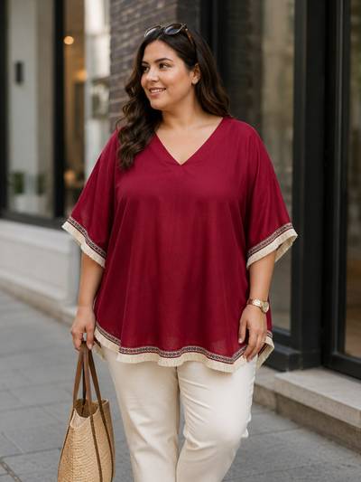 Maroon Kaftan with Lace Detailing