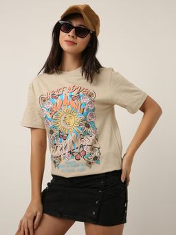 BLNK - Relaxed Fit: Graphic Print T-Shirt Beige