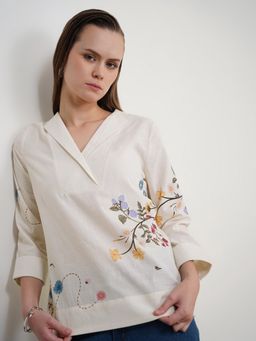 FABLE STREET - Pure Cotton Floral Top - Off White