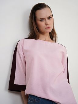 FABLE STREET - Viscose Colourblocked Boxy Top - Pink