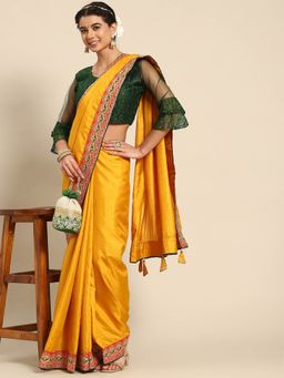 Odette - Mustard Silk Solid Saree with Unstitched Blouse