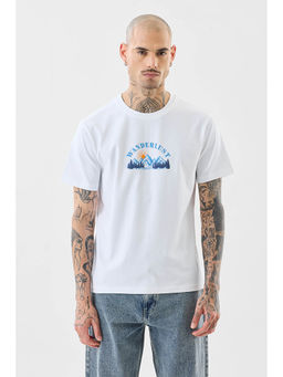 Snitch - White Graphic Printed Half Sleeves T-shirt
