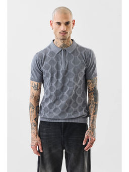 Snitch - Grey Textured Half Sleeves Casual Polo T-shirt