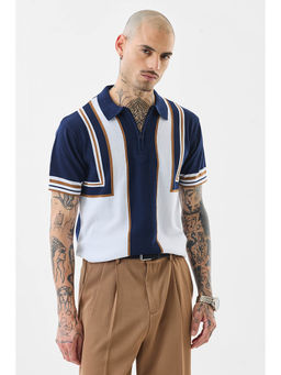 Snitch - Navy Blue and White Colorblock Polo T-shirt