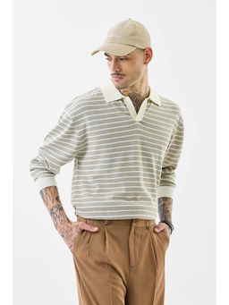 Snitch - Beige Stripes Full Sleeves Casual Polo T-shirt