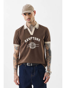 Snitch - Brown Printed Half Sleeves Slim Casual Polo T-shirt