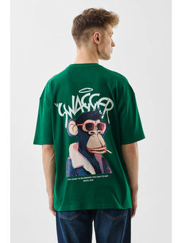 Snitch - Dark Green Graphic Print Half Sleeves Oversized T-shirt