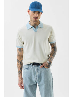 Snitch - Off-White Solid Half Sleeves Polo T-shirt