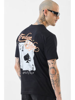 Snitch - Black Graphic Print Half Sleeves Casual T-shirt