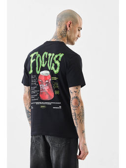 Snitch - Black Graphic Print Half Sleeves Casual T-shirt