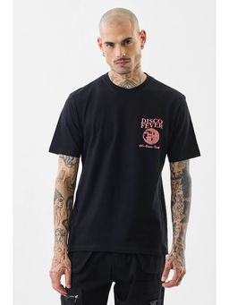 Snitch - Black Graphic Print Half Sleeves Casual T-shirt