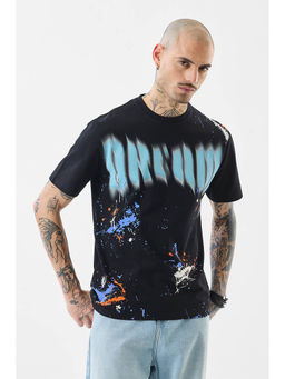 Snitch - Black Graphic Printed Half Sleeves Casual T-shirt