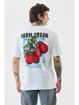 Snitch - White Graphic Printed Half Sleeves Oversized T-shirt