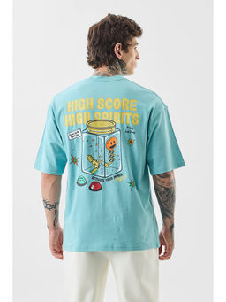 Snitch - Blue Graphic Printed Half Sleeves Oversized T-shirt