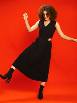 Sera - Black Cut Out Maxi Dress with Tie Back