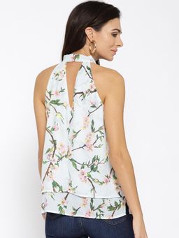 Xpose - Women Green Floral Tie-Up Neck Layered Top
