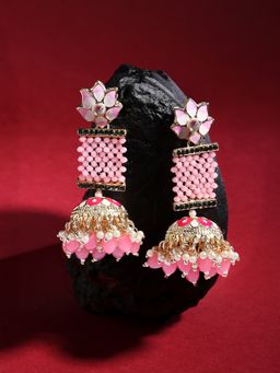 Zaveri Pearls - Green & Pink Meenakari Crystal Woven Jhumki Earring-ZPFK15444