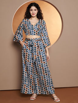 BRINNS - Printed V-Neck Top with Palazzo (Set of 2)