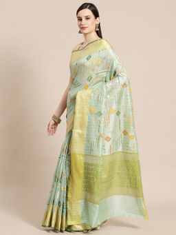 Banarasi Silk Works - Mulberry Woven Saree Green with Unstitched Blouse