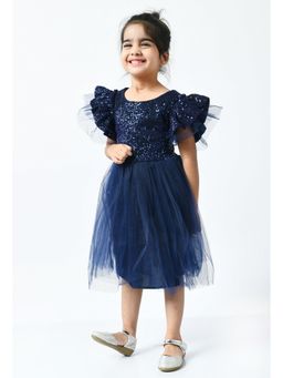 Bella Moda - Navy Blue Embellished Satin Dress