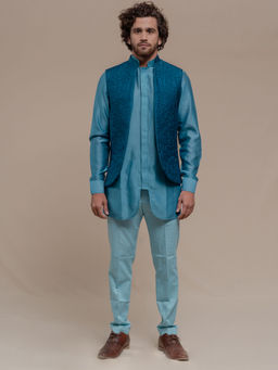 Runit Gupta - Blue Bundi-kurta (Set of 3)