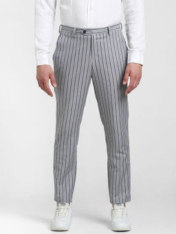 Jack & Jones - Men Striped Grey Casual Trouser
