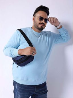 Hardsoda - Men Crew Neck Solid Blue Sweatshirt