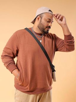 Hardsoda - Men Crew Neck Solid Brown Sweatshirt